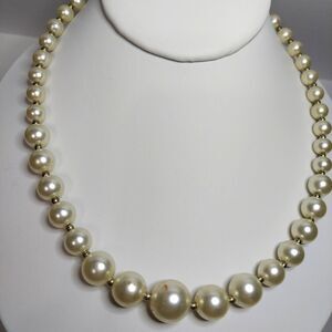 Necklace Faux pearls With goldtone spacers 22"